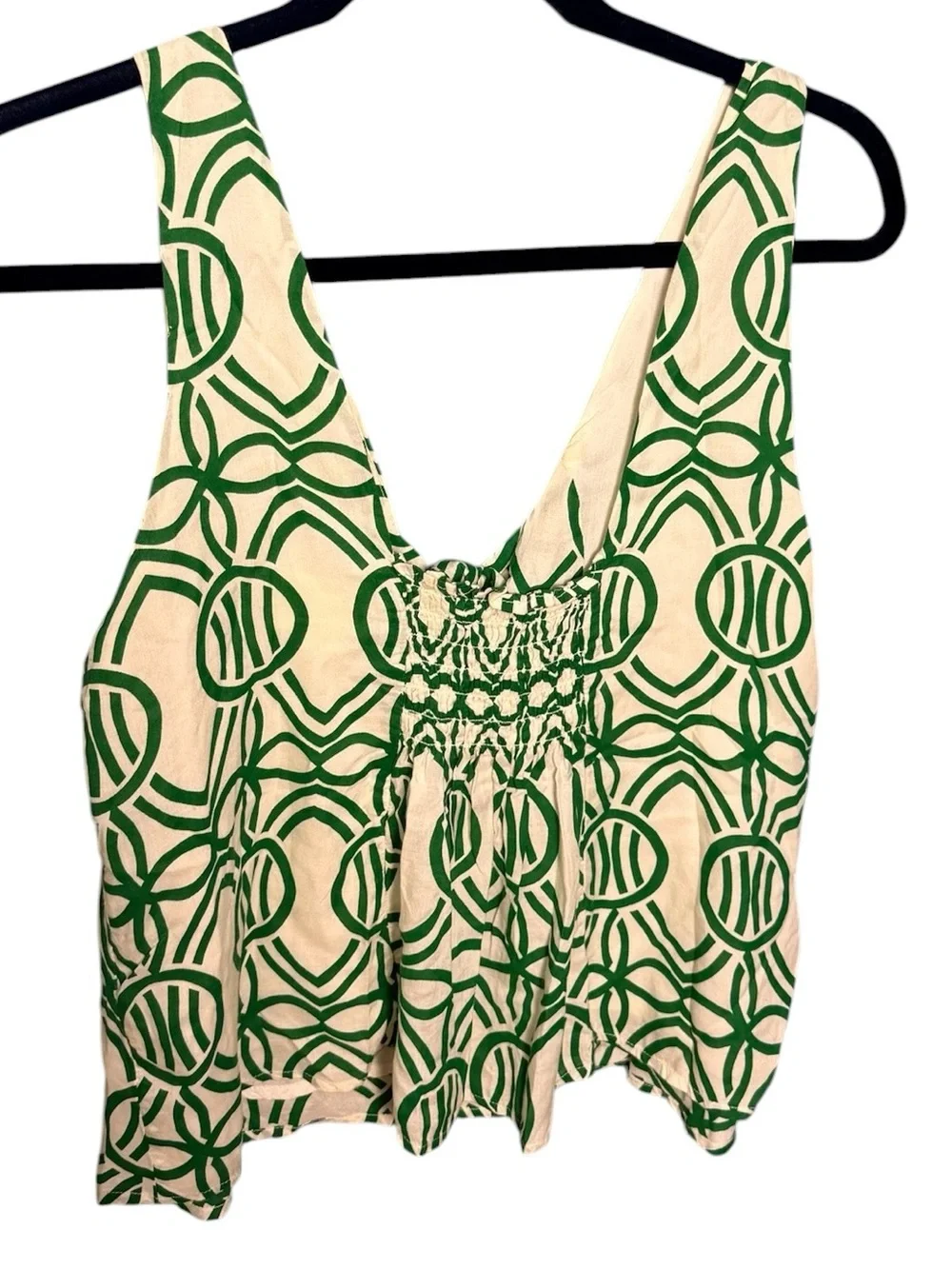 MAEVE Anthropologie Verena Tie Front Green & Cream Geometric Print Tank MP - Picture 3 of 7
